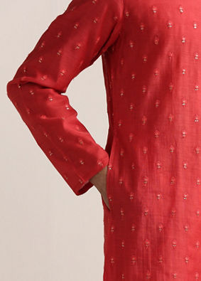 Fiesta Red Self Embroidered Kurta Set image number 3